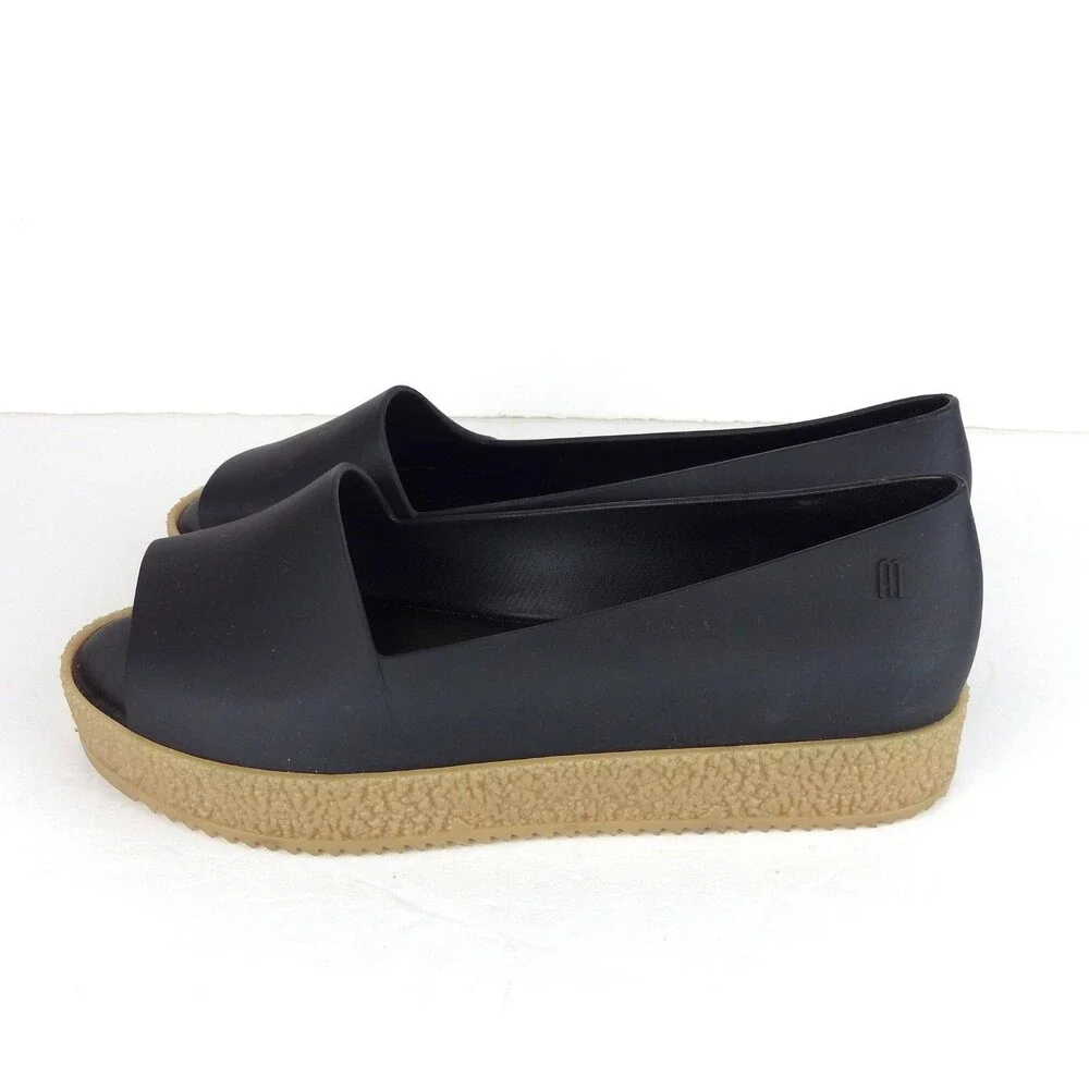 Melissa Puzzle Ad Flats Womens 7 EU 38 Black Platform Slip On Sandals Boho 90s